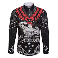 Custom Samoa Wrestling Family Matching Off The Shoulder Long Sleeve Dress and Hawaiian Shirt Samoan Wrestler Ulafala Style LT05 Dad's Shirt - Long Sleeve Black - Polynesian Pride