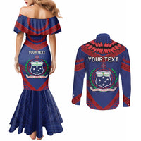 Personalised FAST Party Samoa Couples Matching Mermaid Dress and Long Sleeve Button Shirt Samoan Coat Of Arms Ulafala Style