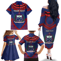 Personalised FAST Party Samoa Family Matching Off The Shoulder Long Sleeve Dress and Hawaiian Shirt Samoan Coat Of Arms Ulafala Style LT05 - Polynesian Pride