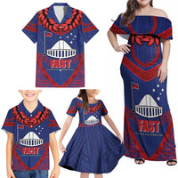 Personalised FAST Party Samoa Family Matching Off Shoulder Maxi Dress and Hawaiian Shirt Samoan Coat Of Arms Ulafala Style LT05 - Polynesian Pride