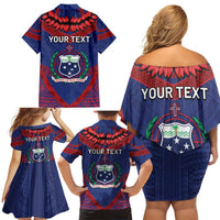 Personalised FAST Party Samoa Family Matching Off Shoulder Short Dress and Hawaiian Shirt Samoan Coat Of Arms Ulafala Style LT05 - Polynesian Pride
