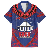 Personalised FAST Party Samoa Family Matching Short Sleeve Bodycon Dress and Hawaiian Shirt Samoan Coat Of Arms Ulafala Style LT05 Dad's Shirt - Short Sleeve Blue - Polynesian Pride