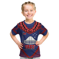 Personalised FAST Party Samoa Kid T Shirt Samoan Coat Of Arms Ulafala Style LT05 Blue - Polynesian Pride