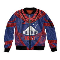 Personalised FAST Party Samoa Sleeve Zip Bomber Jacket Samoan Coat Of Arms Ulafala Style