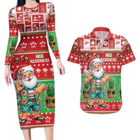 Mele Kalikimaka Hawaii Christmas Couples Matching Long Sleeve Bodycon Dress and Hawaiian Shirt Funny Santa 67 Gen Alpha Slang LT05 Red - Polynesian Pride