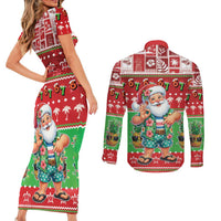 Mele Kalikimaka Hawaii Christmas Couples Matching Short Sleeve Bodycon Dress and Long Sleeve Button Shirt Funny Santa 67 Gen Alpha Slang LT05 - Polynesian Pride