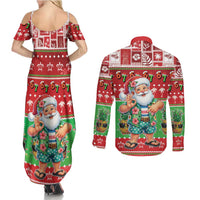 Mele Kalikimaka Hawaii Christmas Couples Matching Summer Maxi Dress and Long Sleeve Button Shirt Funny Santa 67 Gen Alpha Slang - Polynesian Pride