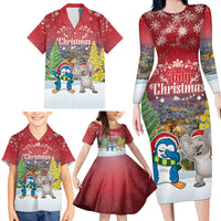 Personalised Christmas In July Family Matching Long Sleeve Bodycon Dress and Hawaiian Shirt Funny Dabbing Dance Koala And Blue Penguins LT05 - Polynesian Pride