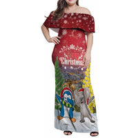 Personalised Christmas In July Family Matching Off Shoulder Maxi Dress and Hawaiian Shirt Funny Dabbing Dance Koala And Blue Penguins LT05 Mom's Dress Red - Polynesian Pride