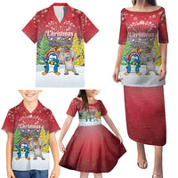 Personalised Christmas In July Family Matching Puletasi and Hawaiian Shirt Funny Dabbing Dance Koala And Blue Penguins LT05 - Polynesian Pride