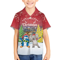 Personalised Christmas In July Family Matching Short Sleeve Bodycon Dress and Hawaiian Shirt Funny Dabbing Dance Koala And Blue Penguins LT05 Son's Shirt Red - Polynesian Pride
