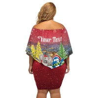 Personalised Christmas In July Off Shoulder Short Dress Funny Dabbing Dance Koala And Blue Penguins LT05 - Polynesian Pride