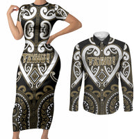 Custom Aotearoa Waikato Tainui Couples Matching Short Sleeve Bodycon Dress and Long Sleeve Button Shirt Maori Tribal Pattern