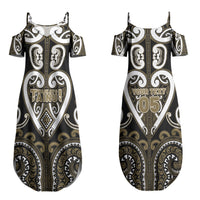 Custom Aotearoa Waikato Tainui Couples Matching Summer Maxi Dress and Long Sleeve Button Shirt Maori Tribal Pattern