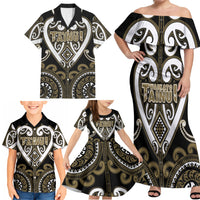 Custom Aotearoa Waikato Tainui Family Matching Off Shoulder Maxi Dress and Hawaiian Shirt Maori Tribal Pattern LT05 - Polynesian Pride
