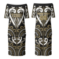 Custom Aotearoa Waikato Tainui Family Matching Puletasi and Hawaiian Shirt Maori Tribal Pattern LT05 Mom's Dress Dark Yellow - Polynesian Pride