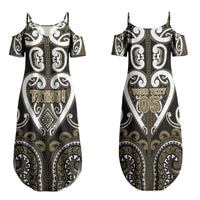 Custom Aotearoa Waikato Tainui Family Matching Summer Maxi Dress and Hawaiian Shirt Maori Tribal Pattern LT05 Mom's Dress Dark Yellow - Polynesian Pride