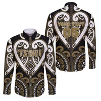 Custom Aotearoa Waikato Tainui Family Matching Summer Maxi Dress and Hawaiian Shirt Maori Tribal Pattern LT05 Dad's Shirt - Long Sleeve Dark Yellow - Polynesian Pride