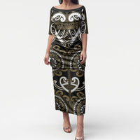 Custom Aotearoa Waikato Tainui Puletasi Maori Tribal Pattern LT05 Long Dress Dark Yellow - Polynesian Pride