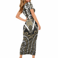 Custom Aotearoa Waikato Tainui Short Sleeve Bodycon Dress Maori Tribal Pattern