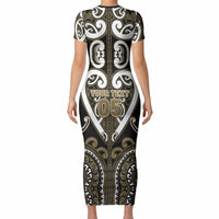 Custom Aotearoa Waikato Tainui Short Sleeve Bodycon Dress Maori Tribal Pattern