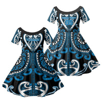 Custom Aotearoa Ngati Kahungunu Family Matching Summer Maxi Dress and Hawaiian Shirt Maori Tribal Pattern LT05 Daughter's Dress Blue - Polynesian Pride