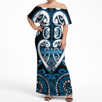 Custom Aotearoa Ngati Kahungunu Off Shoulder Maxi Dress Maori Tribal Pattern LT05 Women Blue - Polynesian Pride
