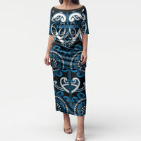 Custom Aotearoa Ngati Kahungunu Puletasi Maori Tribal Pattern LT05 Long Dress Blue - Polynesian Pride