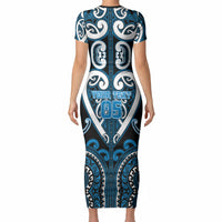 Custom Aotearoa Ngati Kahungunu Short Sleeve Bodycon Dress Maori Tribal Pattern LT05 - Polynesian Pride
