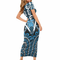Custom Aotearoa Ngati Kahungunu Short Sleeve Bodycon Dress Maori Tribal Pattern LT05 - Polynesian Pride