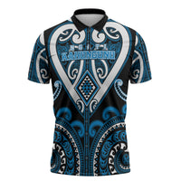 Custom Aotearoa Ngati Kahungunu Zipper Polo Shirt Maori Tribal Pattern LT05 Blue - Polynesian Pride