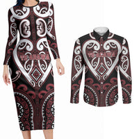 Custom Aotearoa Te Arawa Couples Matching Long Sleeve Bodycon Dress and Long Sleeve Button Shirt Maori Tribal Pattern