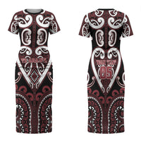 Custom Aotearoa Te Arawa Family Matching Short Sleeve Bodycon Dress and Hawaiian Shirt Maori Tribal Pattern LT05 Mom's Dress Red - Polynesian Pride