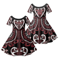 Custom Aotearoa Te Arawa Family Matching Short Sleeve Bodycon Dress and Hawaiian Shirt Maori Tribal Pattern LT05 Daughter's Dress Red - Polynesian Pride