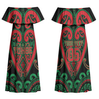 Custom Aotearoa Ngai Tuhoe Family Matching Off Shoulder Maxi Dress and Hawaiian Shirt Maori Tribal Pattern LT05 Mom's Dress Black - Polynesian Pride