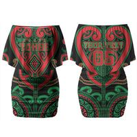 Custom Aotearoa Ngai Tuhoe Family Matching Off Shoulder Short Dress and Hawaiian Shirt Maori Tribal Pattern LT05 Mom's Dress Black - Polynesian Pride