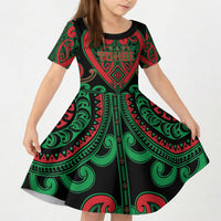 Custom Aotearoa Ngai Tuhoe Kid Short Sleeve Dress Maori Tribal Pattern LT05 KID Black - Polynesian Pride
