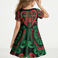 Custom Aotearoa Ngai Tuhoe Kid Short Sleeve Dress Maori Tribal Pattern LT05 - Polynesian Pride