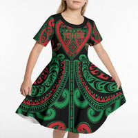 Custom Aotearoa Ngai Tuhoe Kid Short Sleeve Dress Maori Tribal Pattern LT05 - Polynesian Pride