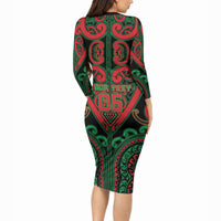 Custom Aotearoa Ngai Tuhoe Long Sleeve Bodycon Dress Maori Tribal Pattern LT05 - Polynesian Pride