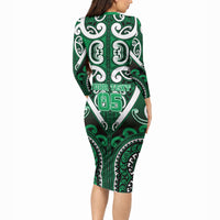 Custom Aotearoa Ngati Maniapoto Long Sleeve Bodycon Dress Maori Tribal Pattern LT05 - Polynesian Pride