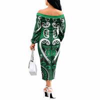 Custom Aotearoa Ngati Maniapoto Off The Shoulder Long Sleeve Dress Maori Tribal Pattern LT05 - Polynesian Pride