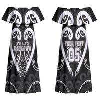 Custom Aotearoa Ngati Raukawa Family Matching Off Shoulder Maxi Dress and Hawaiian Shirt Maori Tribal Pattern LT05 Mom's Dress Black - Polynesian Pride