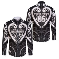 Custom Aotearoa Ngati Raukawa Family Matching Off Shoulder Maxi Dress and Hawaiian Shirt Maori Tribal Pattern LT05 Dad's Shirt - Long Sleeve Black - Polynesian Pride