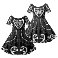 Custom Aotearoa Ngati Raukawa Family Matching Off Shoulder Maxi Dress and Hawaiian Shirt Maori Tribal Pattern LT05 Daughter's Dress Black - Polynesian Pride