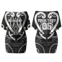 Custom Aotearoa Ngati Raukawa Family Matching Off Shoulder Short Dress and Hawaiian Shirt Maori Tribal Pattern LT05 Mom's Dress Black - Polynesian Pride