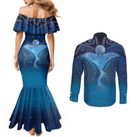Polynesia Manta Ray Couples Matching Mermaid Dress and Long Sleeve Button Shirt Let's The Sea Set You Free - Polynesian Pride