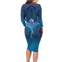 Polynesia Manta Ray Family Matching Long Sleeve Bodycon Dress and Hawaiian Shirt Let's The Sea Set You Free LT05 - Polynesian Pride