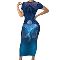 Polynesia Manta Ray Family Matching Short Sleeve Bodycon Dress and Hawaiian Shirt Let's The Sea Set You Free LT05 Mom's Dress Blue - Polynesian Pride