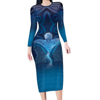 Polynesia Manta Ray Long Sleeve Bodycon Dress Let's The Sea Set You Free LT05 Long Dress Blue - Polynesian Pride